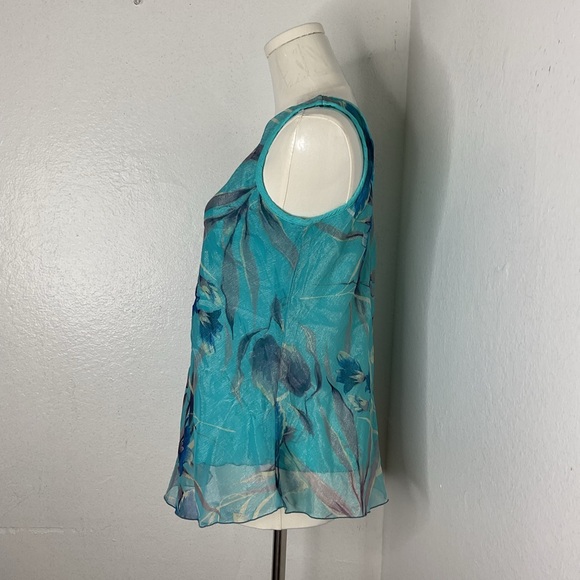 HIBISCUS COLLECTION HAWAII Blue Floral Babydoll Tank Top Y2K Resortwear Small - Picture 3 of 12